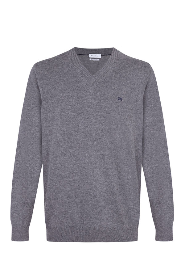 Pedro del Hierro Camisola e l&atilde; e cashmere com decote em bico Cizento