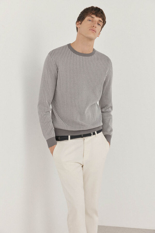 Pedro del Hierro Suéter estruturado vertical com gola redonda  Cizento
