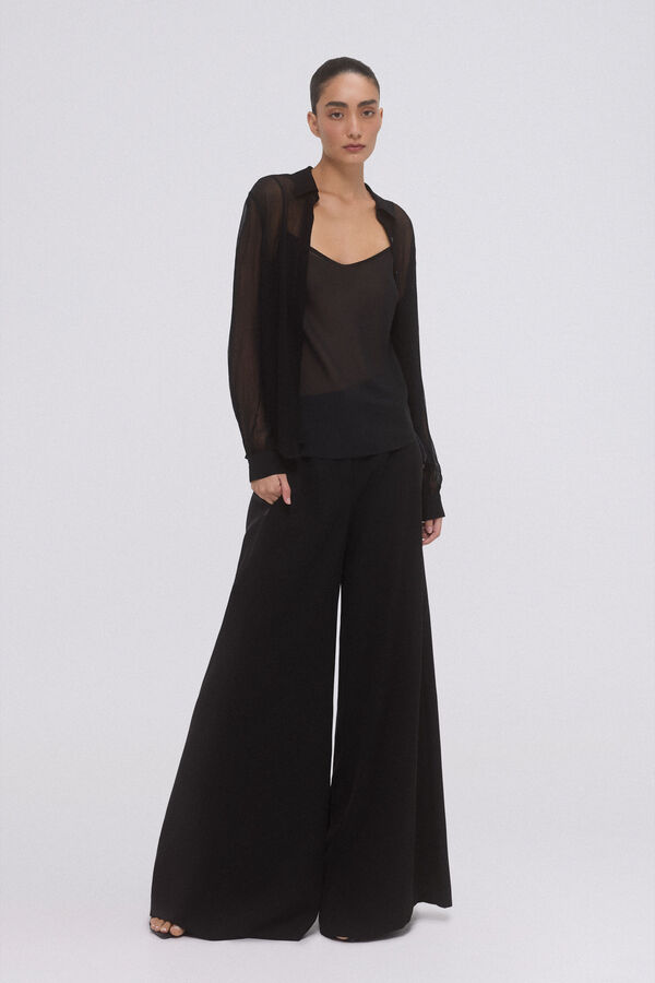 Pedro del Hierro Camisa fluida com transpar&ecirc;ncia Preto