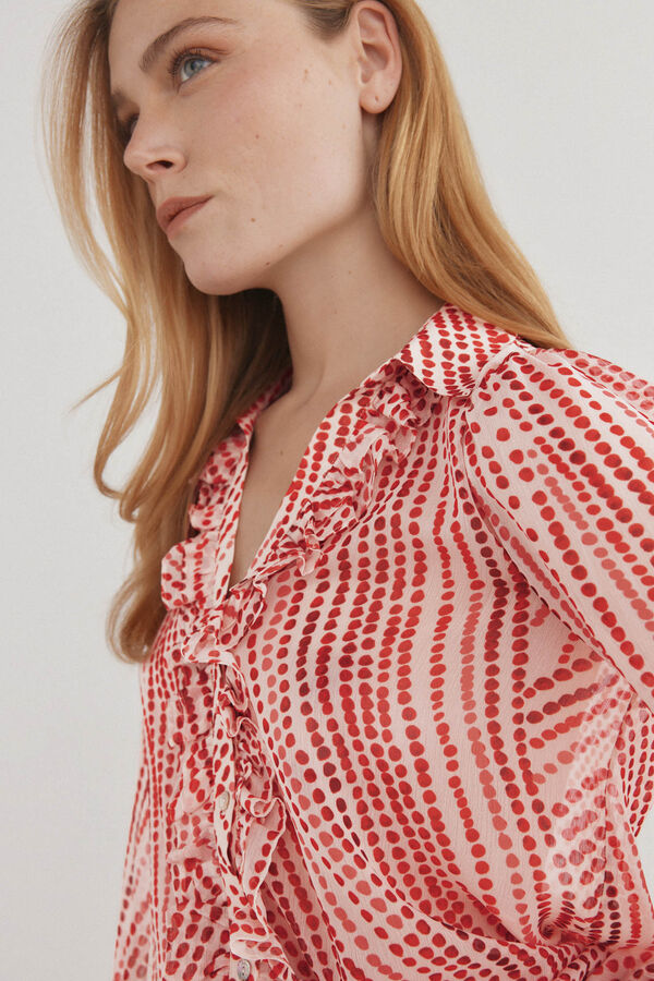 Pedro del Hierro Blusa flu&iacute;da com decote em bico Vermelho