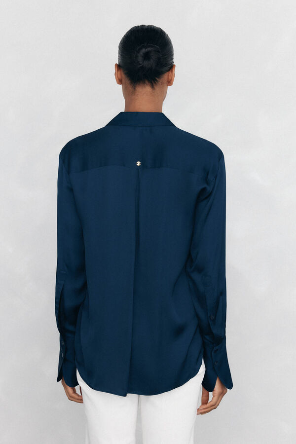 Pedro del Hierro Camisa sat&eacute;n lisa Azul