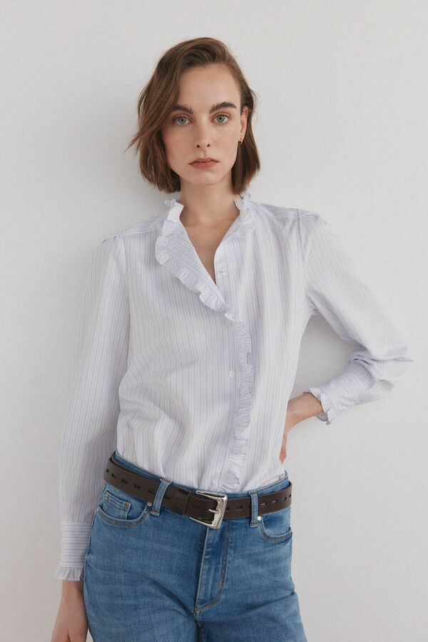 Pedro del Hierro Camisa rom&aacute;ntica con volantes Azul