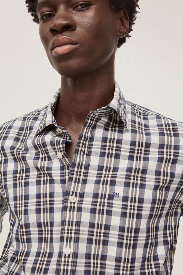 Pedro del Hierro Camisa algod&oacute;n lino cuadros Azul