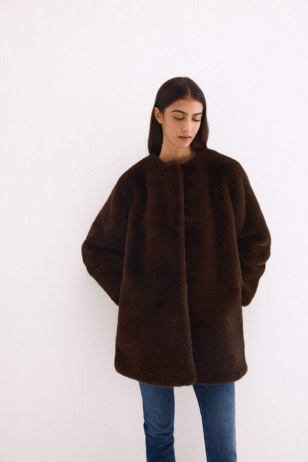 Pedro del Hierro Sobretudo de faux-fur Marrom