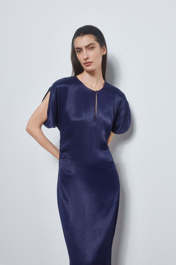 Pedro del Hierro Vestido frunces costado Azul