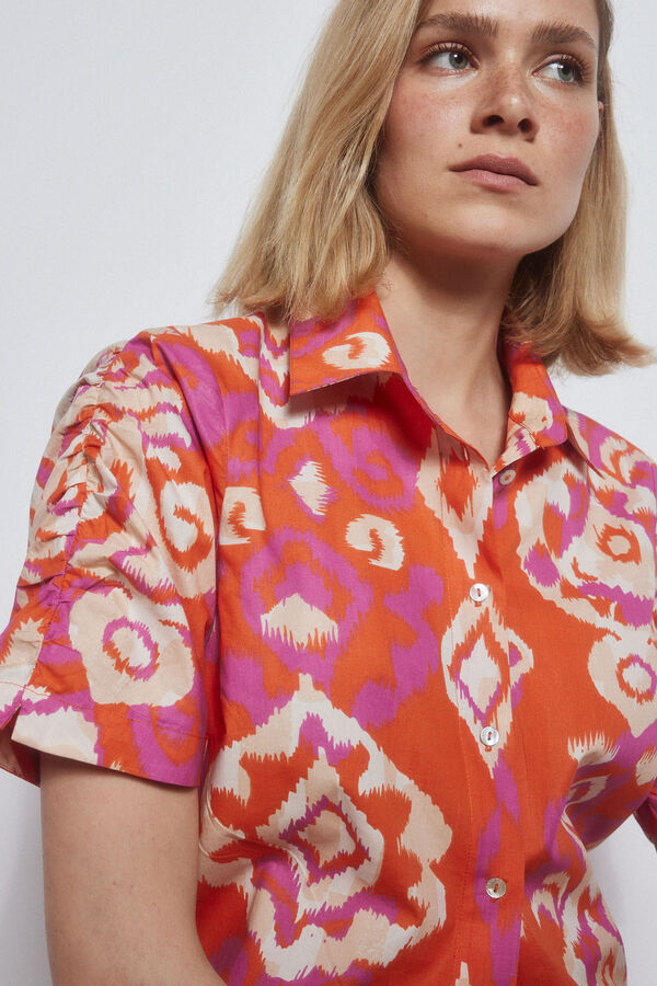 Pedro del Hierro Camisa algod&oacute;n estampada manga corta Naranja