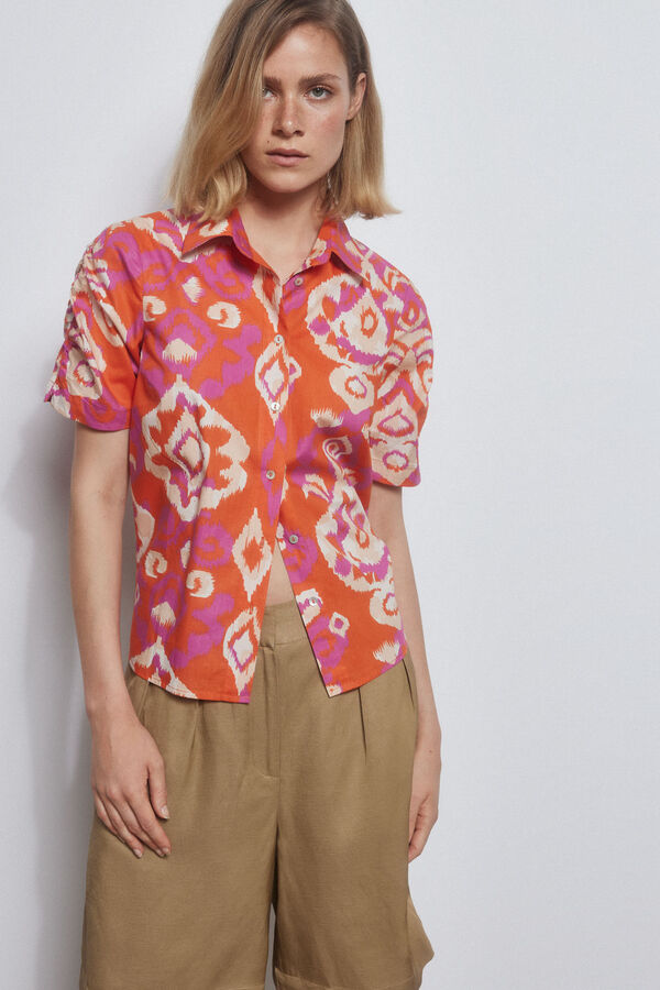 Pedro del Hierro Camisa algod&oacute;n estampada manga corta Naranja