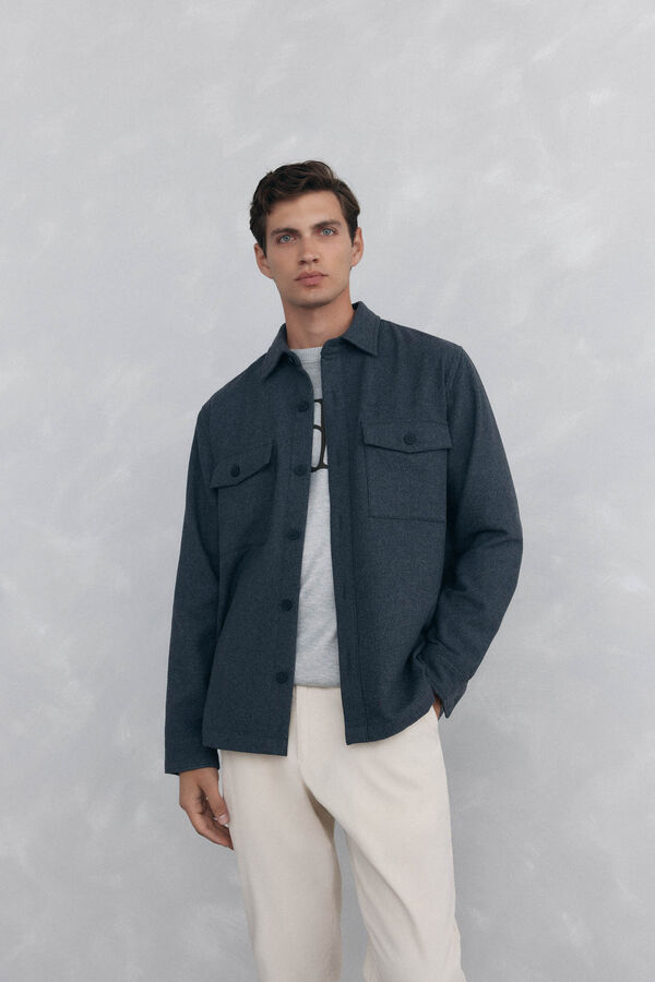 Pedro del Hierro Sobrecamisa de l&atilde; lisa Cizento