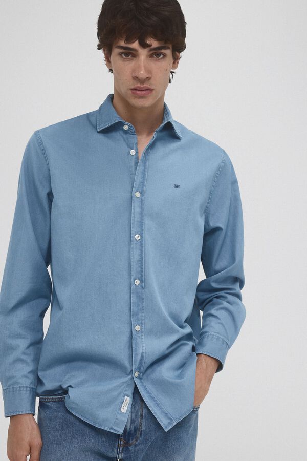 Pedro del Hierro Camisa denim de tecido italiano Azul