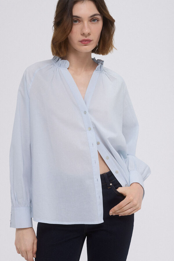 Pedro del Hierro Blusa voile cuello volante Azul
