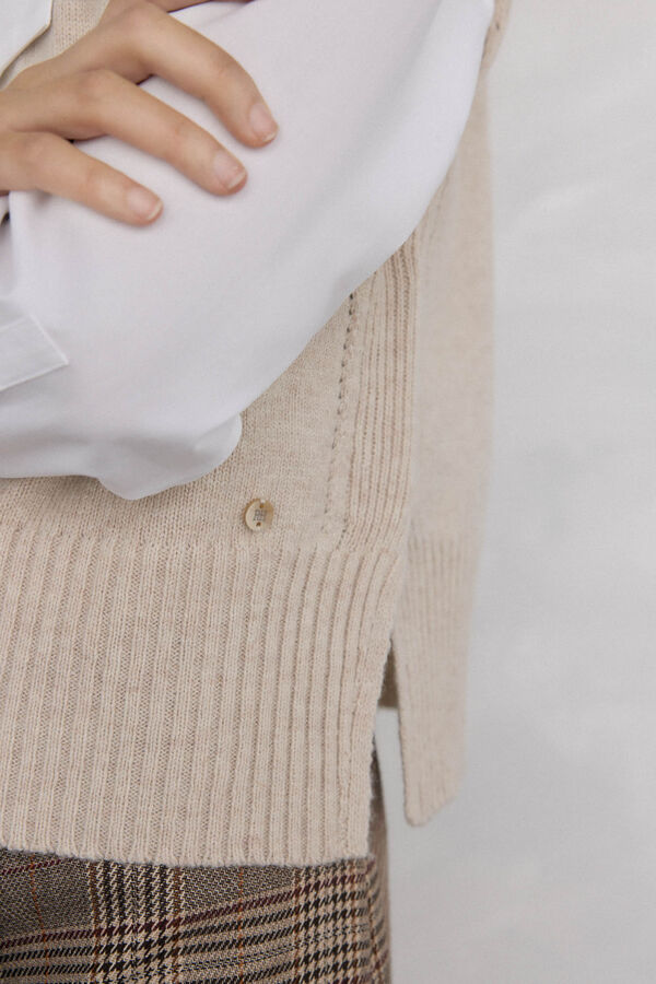 Pedro del Hierro Chaleco de punto lana calados Beige
