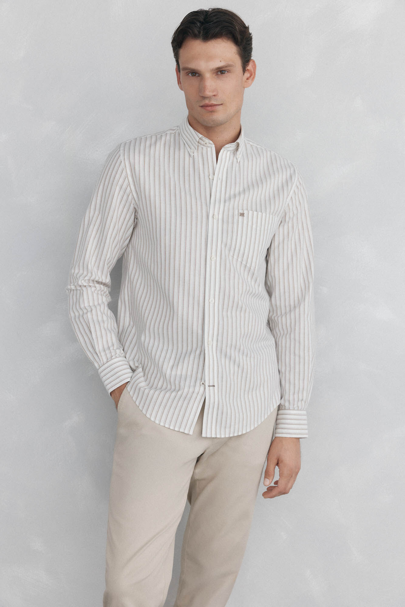 Pedro del Hierro Camisa oxford riscas sem ferro
