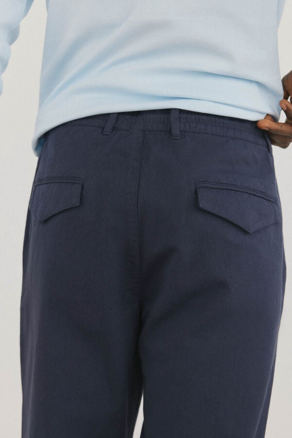 Pedro del Hierro Cal&ccedil;as cal&ccedil;as chino de algod&atilde;o e linho Azul