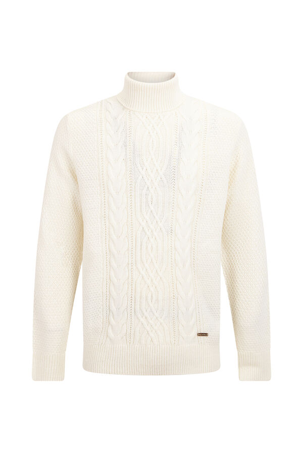Pedro del Hierro Jersey lana cables cuello alto Crudo
