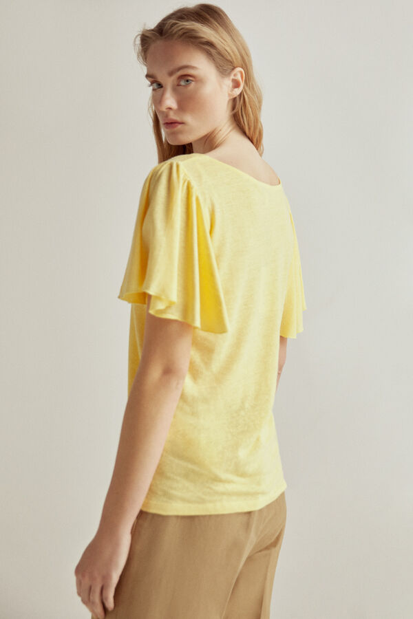Pedro del Hierro T-shirt básica decote em bico manga curta folhos Amarelo