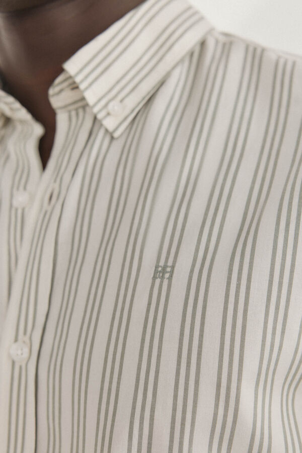 Pedro del Hierro Camisa riscas tecido italiano Beige