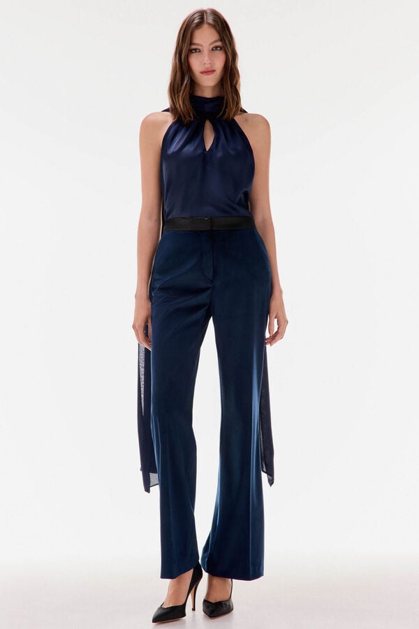 TFP by Tamara Falc&oacute; Top com la&ccedil;ada liso Azul