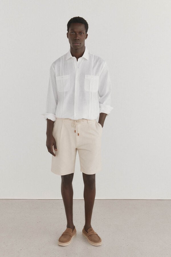 Pedro del Hierro Bermudas com linho e atacadores Ecru