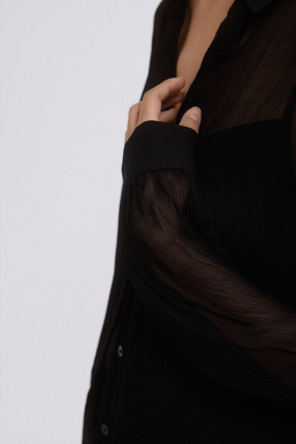 Pedro del Hierro Camisa fluida com transpar&ecirc;ncia Preto