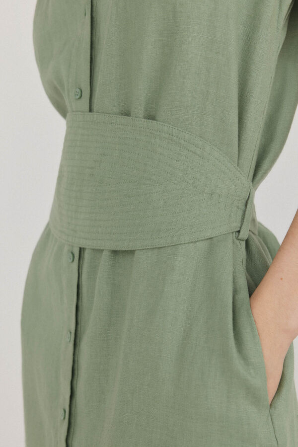 Pedro del Hierro Vestido t&uacute;nica de linho com cinto Verde