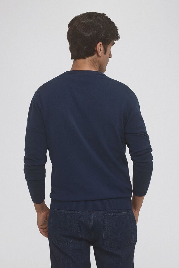 Pedro del Hierro Jersey punto fino algod&oacute;n cuello pico Azul