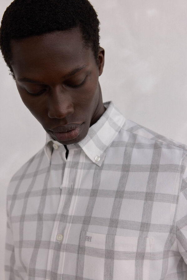 Pedro del Hierro Camisa Oxford Xadrez Escovada Cizento