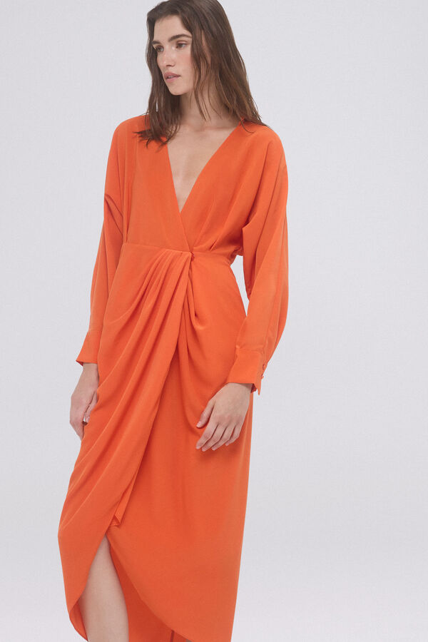 Pedro del Hierro Vestido cruzado fluido Naranja