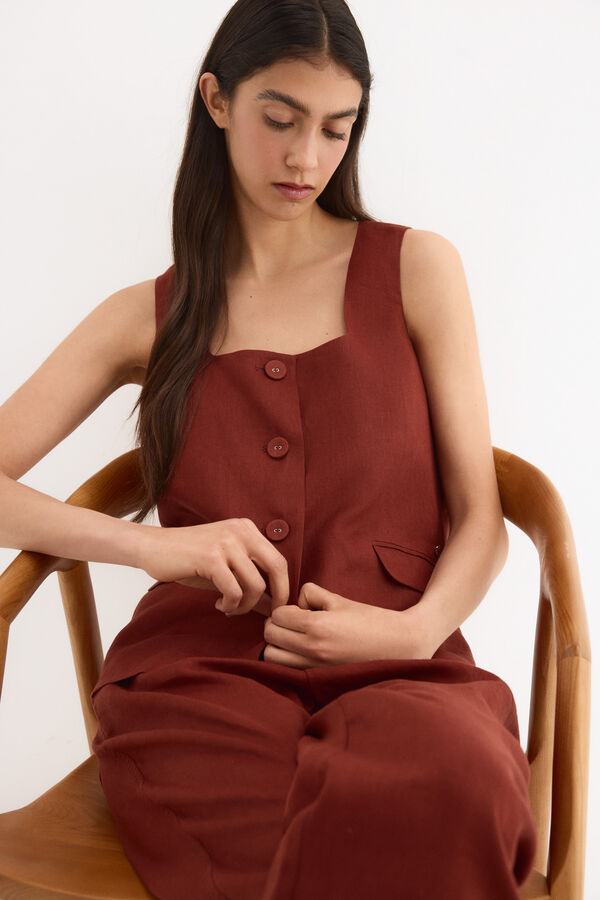 Pedro del Hierro Colete de linho com cinto Bordeaux