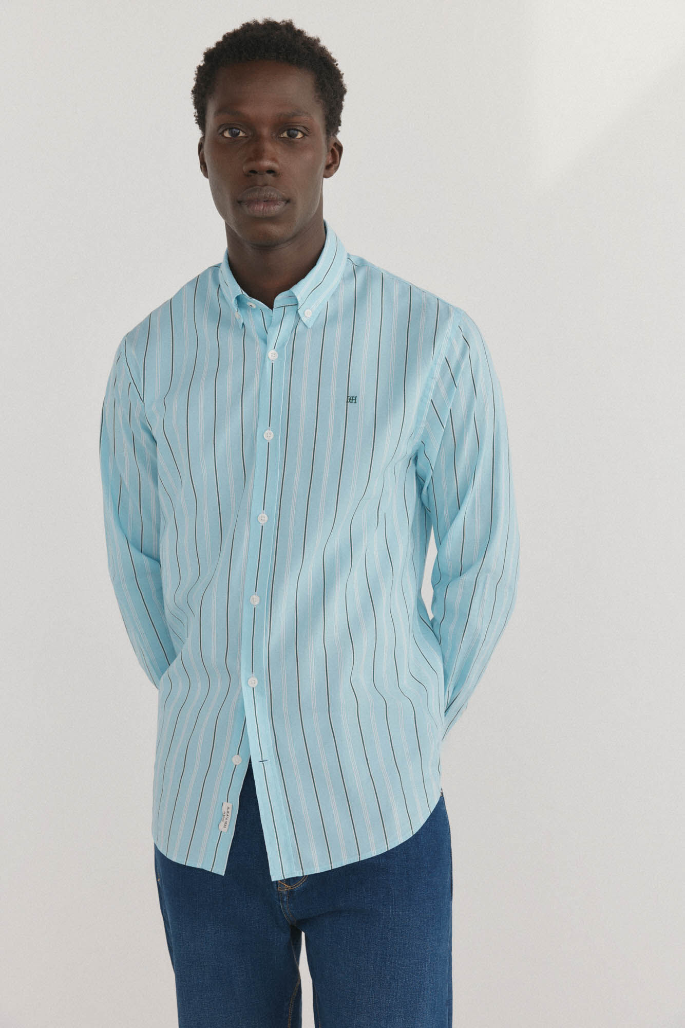 Pedro del Hierro Camisa riscas tecido italiano