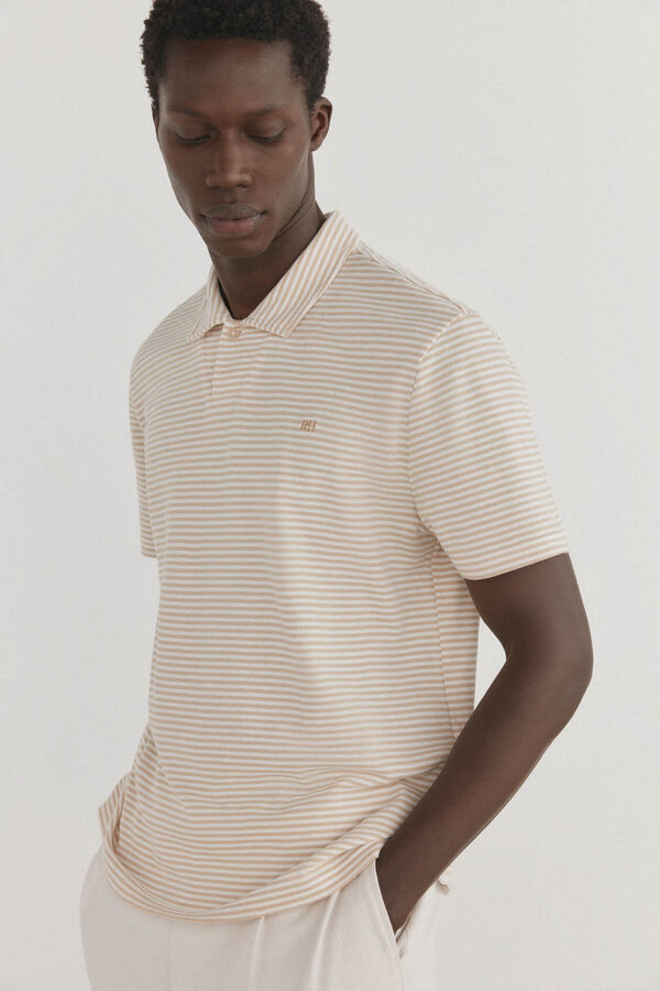 Pedro del Hierro Polo riscas gola aberta Beige