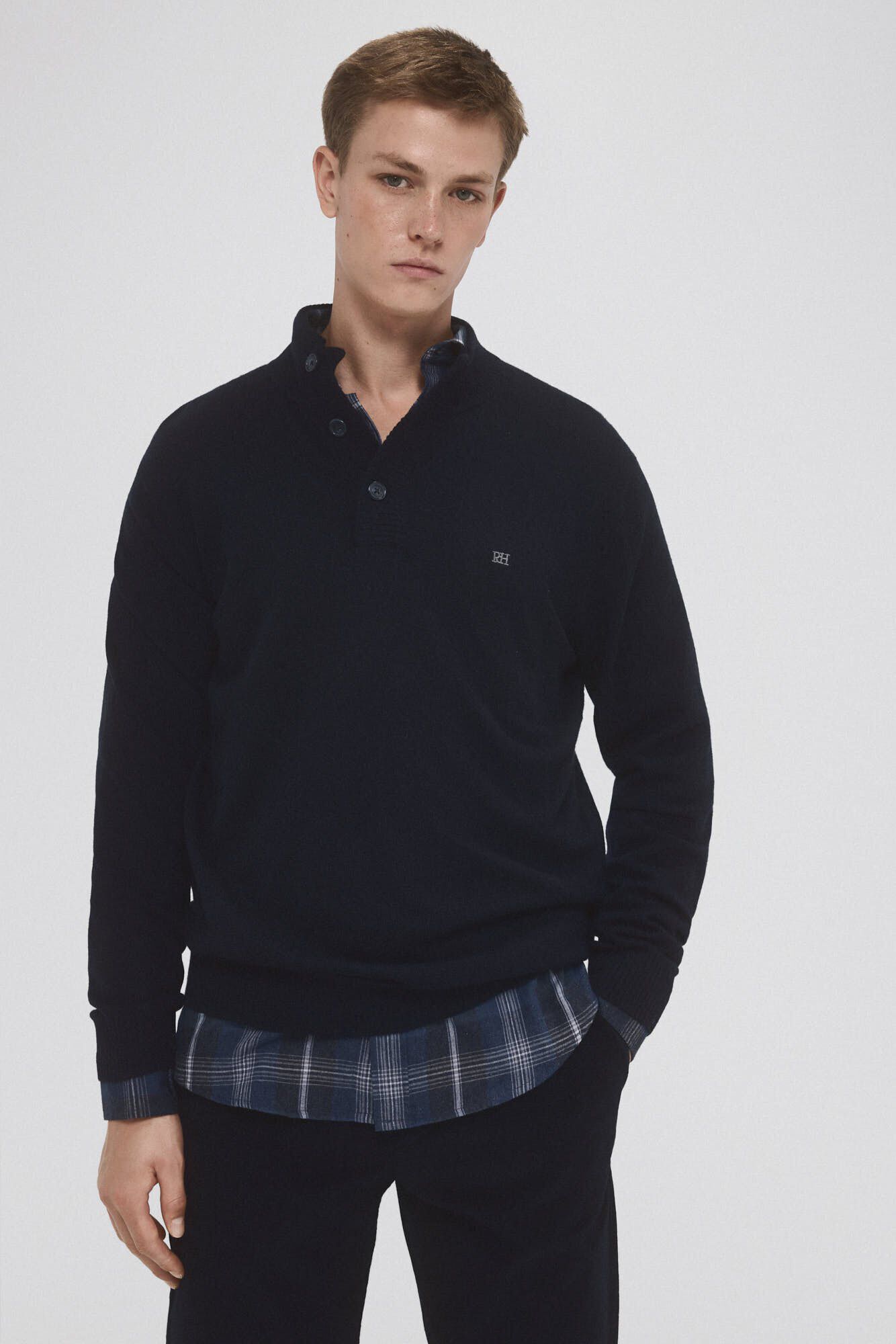 Pedro del Hierro Camisola de l&atilde; e cashmere com gola alta e bot&otilde;es