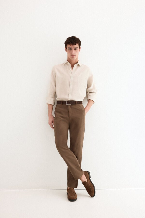 Pedro del Hierro Camisa lisa em linho Beige