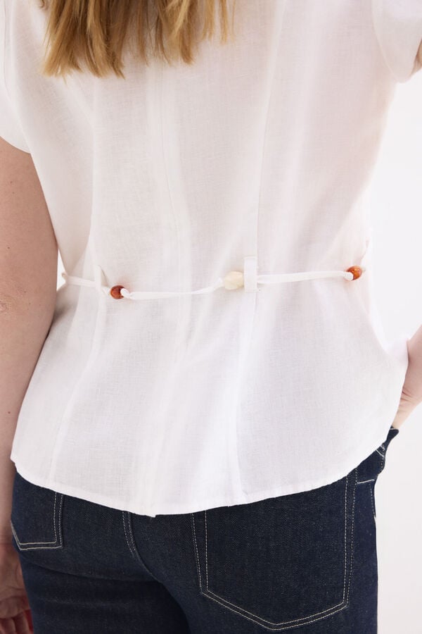 Pedro del Hierro Top em linho com cinto Branco