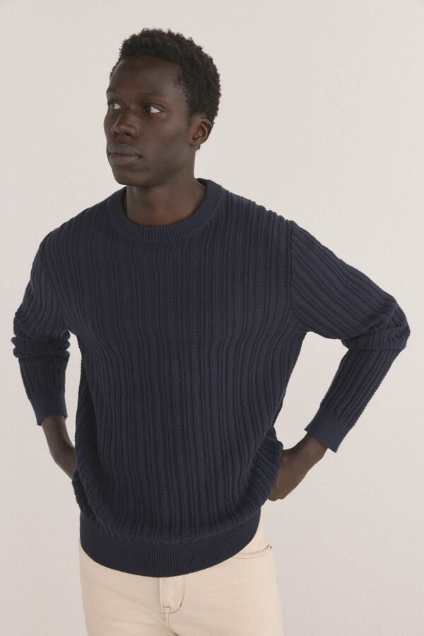 Pedro del Hierro Jersey estructura marino cuello redondo Azul