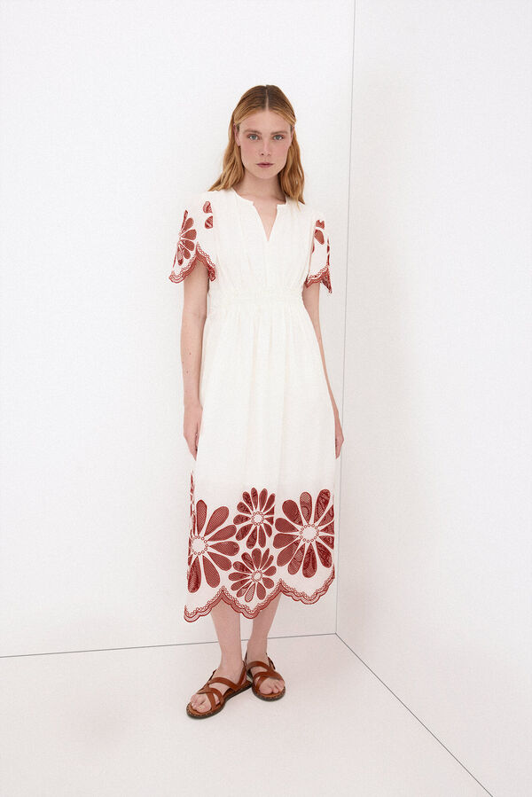 Pedro del Hierro Vestido rom&acirc;ntico de renda Ecru