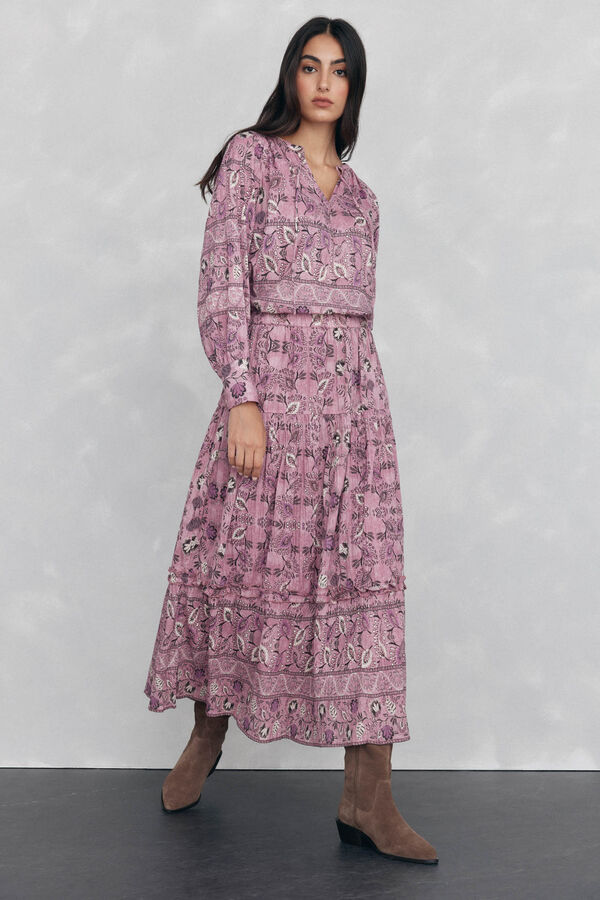 Pedro del Hierro Falda midi estampada pisos Morado