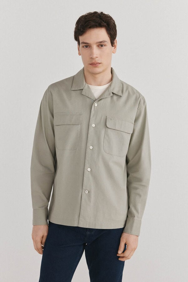 Pedro del Hierro Sobrecamisa algod&atilde;o linho Verde