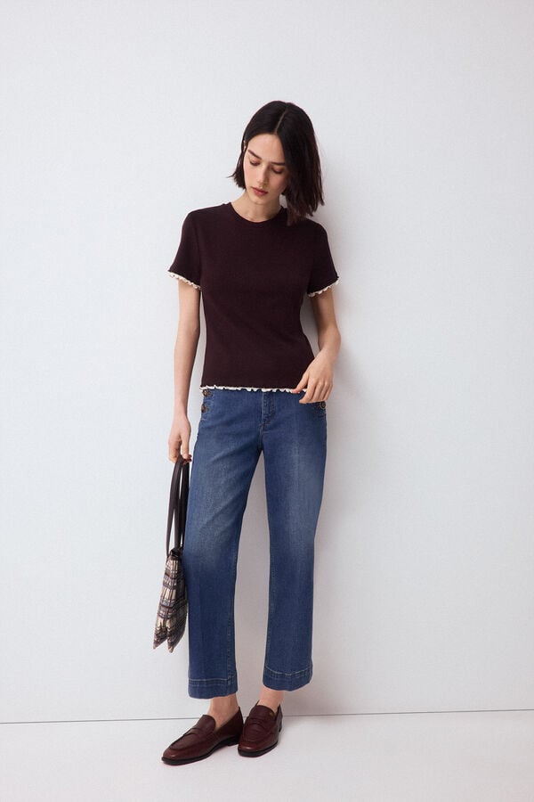 Pedro del Hierro T-shirt com canelado falso duplo Marrom