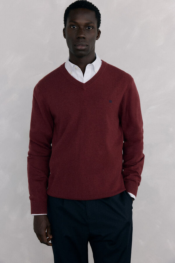 Pedro del Hierro Gola de l&atilde; merino e cashmere com bico Bordeaux