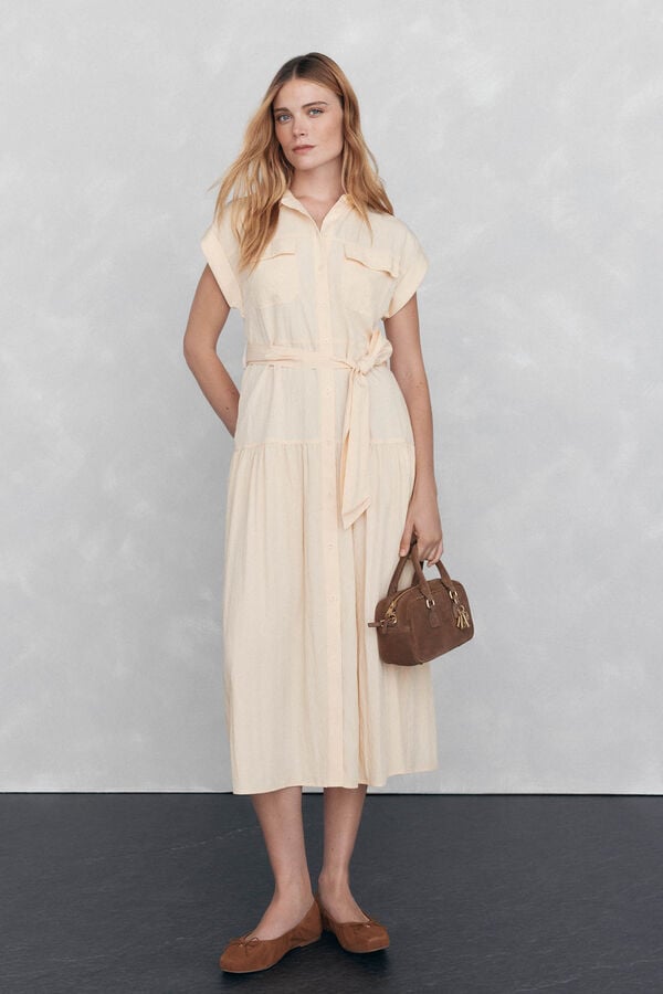 Pedro del Hierro Vestido camisero sin mangas largo midi Amarillo