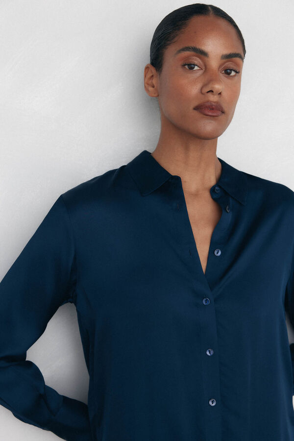 Pedro del Hierro Camisa sat&eacute;n lisa Azul