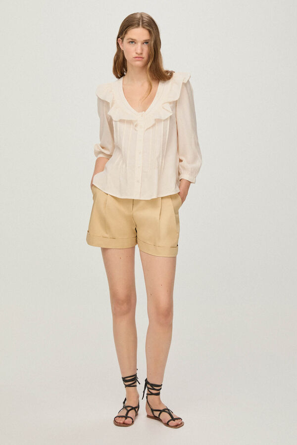 Pedro del Hierro Blusa rom&aacute;ntica jaretas Crudo