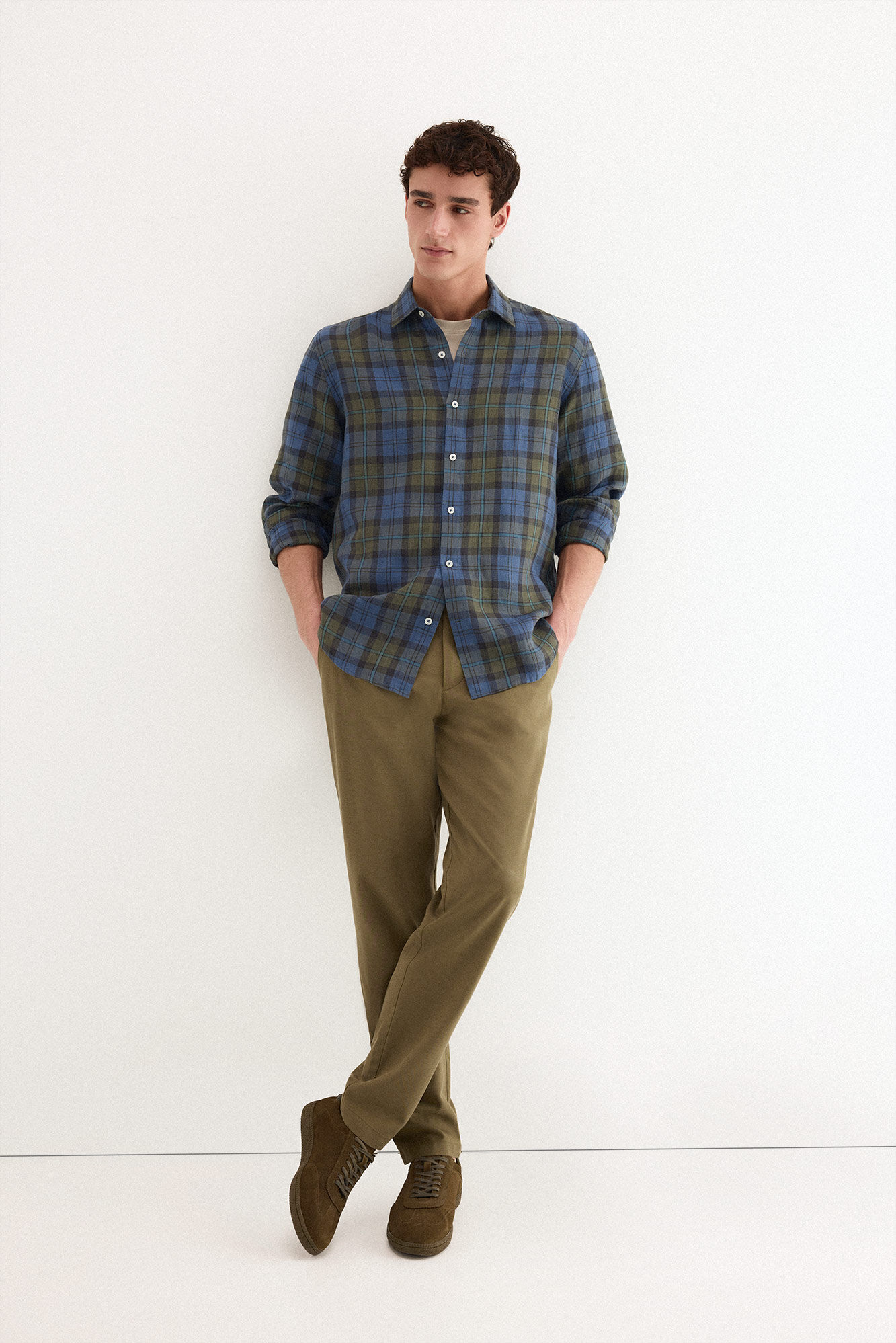 Pedro del Hierro Camisa em linho aos quadrados