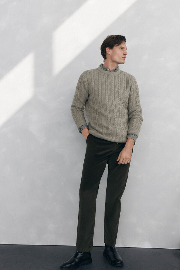 Pedro del Hierro Jersey lana cables cuello redondo Verde