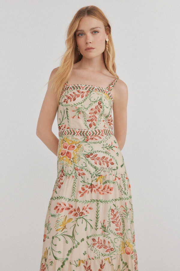 Pedro del Hierro Vestido estampado cenefas Beige