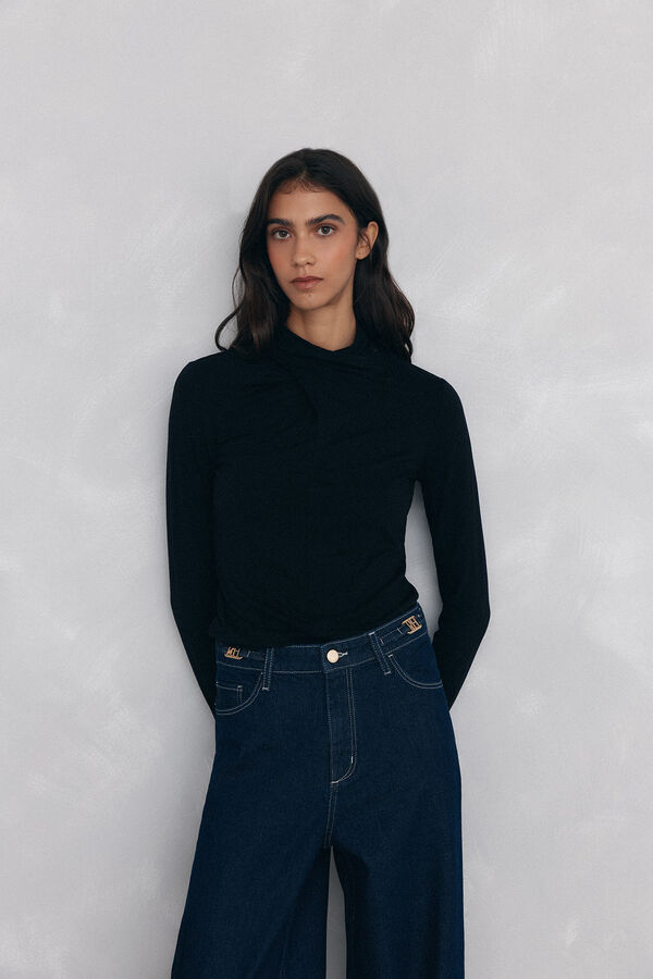 Pedro del Hierro T-shirt de gola dobrada Preto