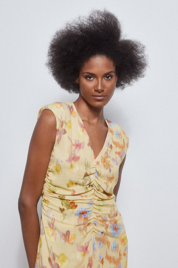 Pedro del Hierro Vestido estampado com franzidos Amarelo