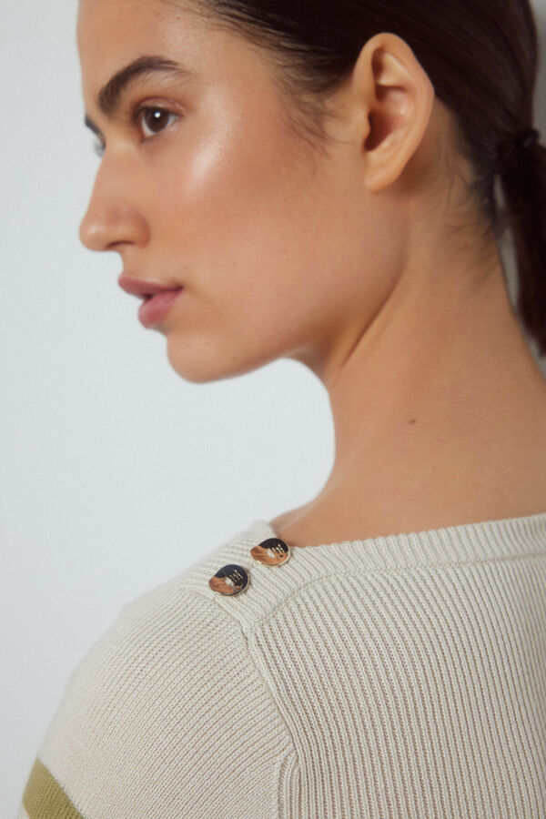 Pedro del Hierro Jersey de rayas canale botones Beige