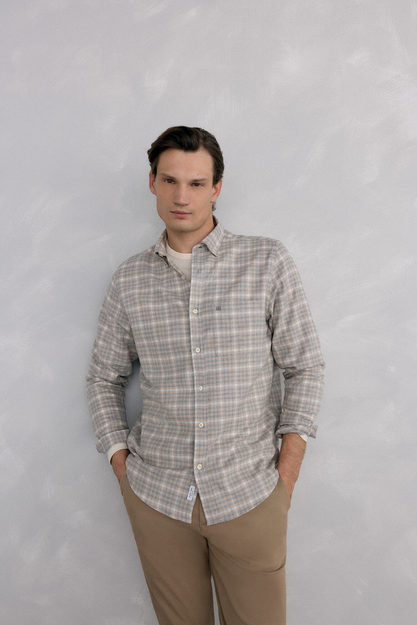 Pedro del Hierro Camisa cuadros franela tejido italiano