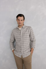 Pedro del Hierro Camisa cuadros franela tejido italiano Beige